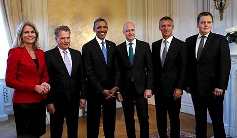 Pohjoismaiden pääministerit sekä Suomen presidentti Sauli Niinistö yhteiskuvassa presidentti Barack Obaman kanssa,