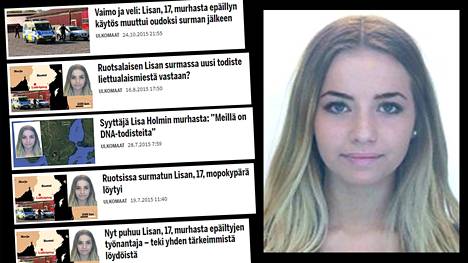 Lisa Holmin surma järkytti Ruotsissa vuonna 2015.