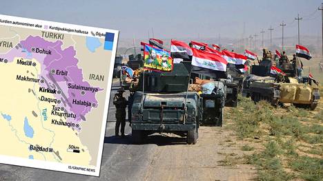 Irakilaisjoukot etenivät maanantaina ja tiistaina aiemmin kurdien hallussa olleille alueille Kirkukin maakunnassa.