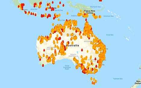 Pysäyttävä kartta näyttää Australian maastopalojen laajuuden – hurjassa  sääilmiössä liekeistä syntyy ukkosmyrskyjä - Ulkomaat - Ilta-Sanomat