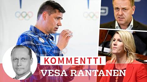Olympiakomiten johto Mika Lehtimäki (vas.), Jan Vapaavuori ja Sari Multala ovat velloneet häirintäskandaalissa.