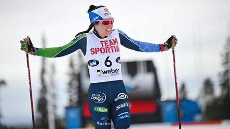 Krista Pärmäkoski tuuletti maalissa voittajana.
