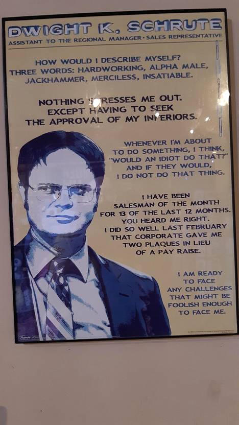 You can take with you the wisdom of the Dwight Schrute character about the challenges of working life.