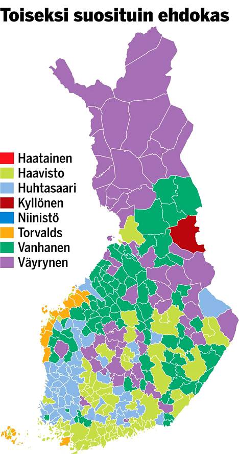 Kaksi kuvaa näyttää hetkessä: tällainen oli Niinistön ylivoima ja tämä oli  kovin haastaja kussakin kunnassa - Presidentinvaalit 2018 - Ilta-Sanomat