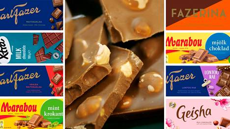 Äänestyksen top 10 -listalle nousi perinteisiä maitosuklaita sekä pähkinän, mintun ja erilaisten makeisten makuisia suklaita.