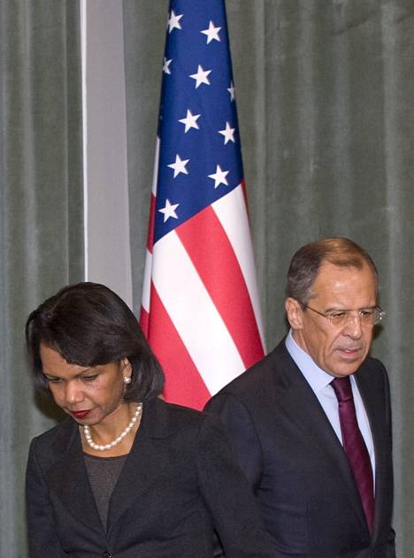 Condoleezza Rice ja Sergei Lavrov Moskovassa maaliskuussa 2008.
