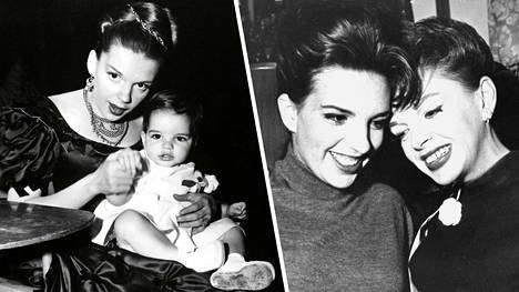 Judy Garland tyttärensä Liza Minnellin kanssa elokuvan ”The Pirate” kuvauksissa vuonna 1948 (vas.). Äidin ja tyttären yhdennäköisyys oli silmiinpistävää vuonna 1964 otetussa kuvassa.