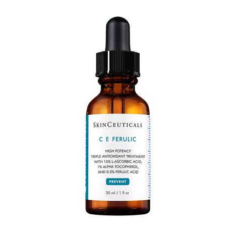 Skinceuticals C E Ferulic on anti-age-vaikutteinen seerumi. Se sisältää muun muassa 15 % puhdasta C-vitamiinia ja 0,5 % ferulahappoa. Seerumi vahvistaa ihoa ja sopii niin normaalille, kuivalle ja sekaiholle kuin herkälle, ikääntyvälle ja auringon vaurioittamalle iholle, 152,90 € / 30 ml. 