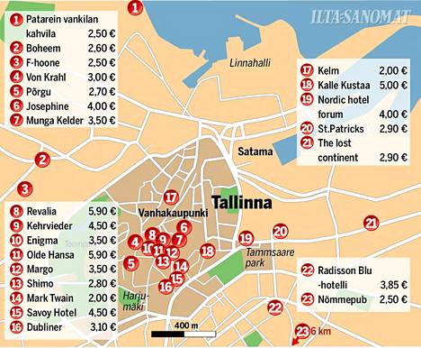 Täältä saat Tallinnan halvimmat tuopit - katso kartta - Matkat -  Ilta-Sanomat