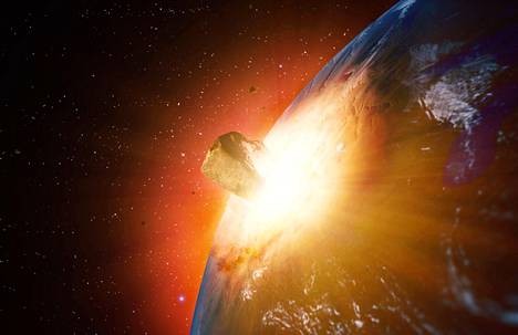Suuren asteroidin törmäys maahan voisi aiheuttaa maailmanloppumaisen katastrofin. Kuvituskuva. 