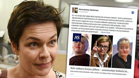 Keskustan kansanedustaja Hannakaisa Heikkinen puhui Facebookissa suunsa puhtaaksi soteen liittyen.