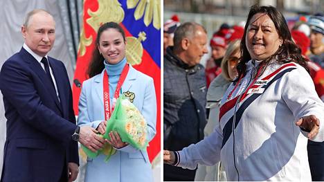 Jelena Välbe (oik.) ja Vladimir Putinin vierellä poseeraava Veronika Stepanova eivät pitäneet KOK:n esityksestä.