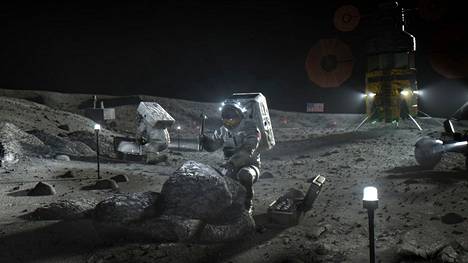 Hahmotelma Artemis-astronauteista Kuussa. Nasa suunnittelee lentoa vuoden 2025 lopulle.