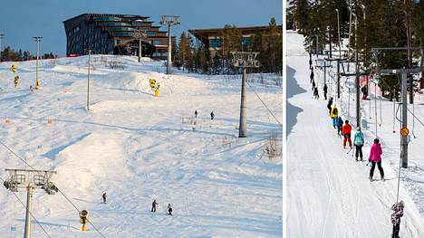 Suomen hiihtokeskuksissa pääsiäinen vaikuttaa sujuneen rauhallisesti, huolimatta isoista kävijämääristä. Kuvat Leviltä 2022 ja Rukalta 2021.