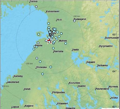 Järistys tapahtui Lumijoen alueella, Oulun lähellä.