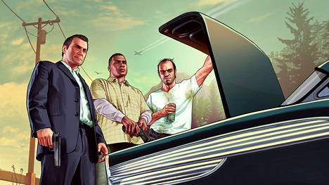 Vuonna 2013 julkaistu GTA V on sarjan viimeisin osa. Kuvassa pelin päähenkilöt Michael, Franklin ja Trevor.