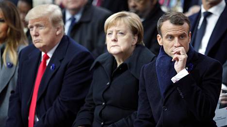 Ensimmäisen maailmansodan päättymisen muistotilaisuudessa nähtiin valtionjohtajia eri puolilta maailmaa. Kuvassa Yhdysvaltain presidentti Donald Trump, Saksan liittokansleri Angela Merkel sekä Ranskan presidentti Emmanuel Macron.