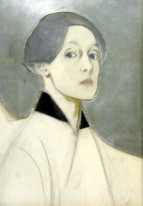 Hopeataustaisen omakuvan Helene Schjerfbeck maalasi vuonna 1915. Hän maalasi omakuvia lapsuudesta kuoleman läheisyyteen asti.