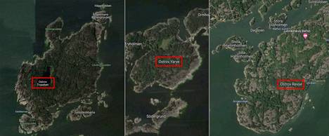 Näiden kolmen saaren nimi on mystisesti muuttunut Google Mapsissa. Kuvankaappaus.