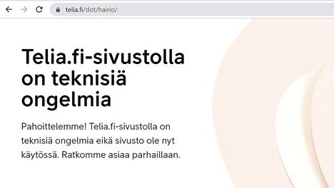 Tältä näytti Telia.fi-sivusto maanantaina iltapäivällä. Kuvakaappaus.