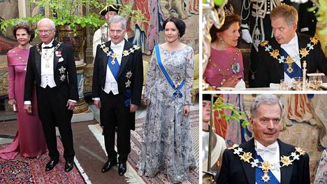 Valtiovierailullaan Ruotsissa tasavallan presidentti kantaa kunniamerkeistään Ruotsissa Serafiimiritarikunnan suurristiä. 