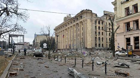 Harkovan kaupungintalo vaurioutui pahoin kaupunkiin kohdistuneessa räjähdyksessä.
