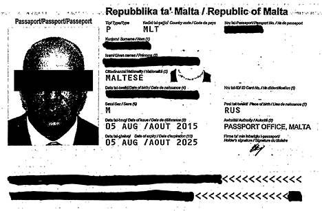 Kopio liikemiehen maltalaisesta passista löytyi virallisten asiakirjojen joukosta.
