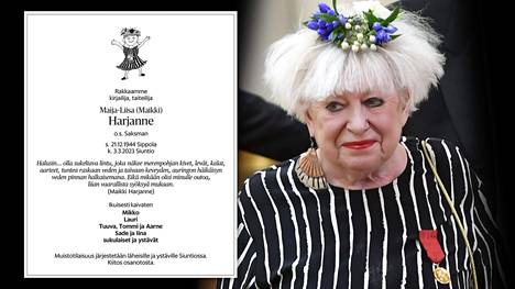 Taiteilija Maikki Harjanteen kuolinilmoitus julkaistiin Helsingin Sanomissa sunnuntaina.