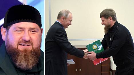 Vasemmalla Ramzan Kadyrov joulukuun 29. päivä. Oikealla Kadyrov Putinin kanssa vuonna 2018.