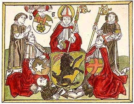 Keskiaikainen piirros piispa Henrikistä, joka polkee surmaajaansa Lallia jalkoihinsa.