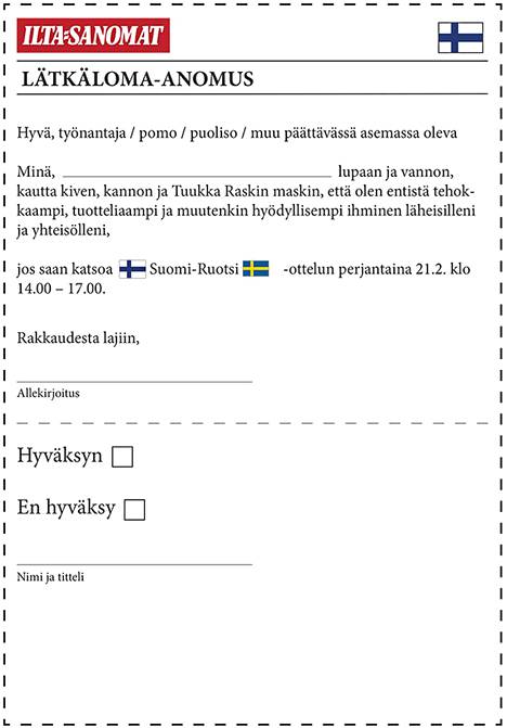 Lätkälomalle lompsis! Tällä lomakkeella anot vapaata Leijonat–Ruotsi-peliin  - Työelämä - Ilta-Sanomat