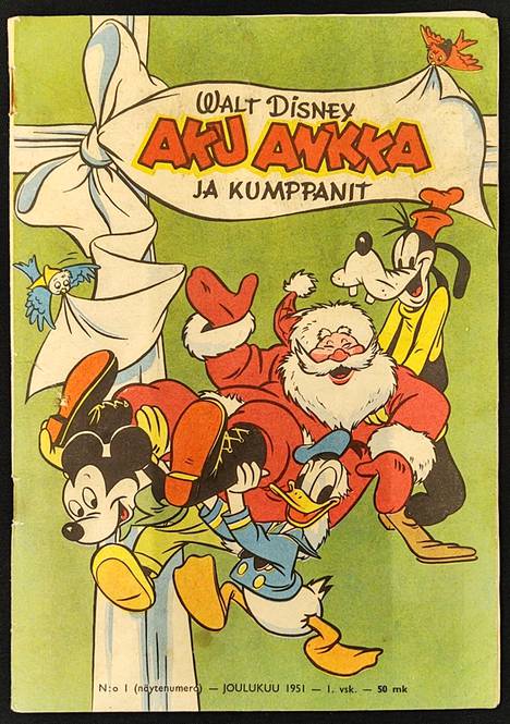 Ensimmäinen Suomessa julkaistu Aku Ankka kulki näytenumero-tittelillä.