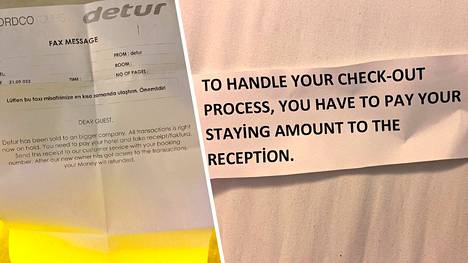 Katja Tuomisen hotellihuoneeseen toimitettiin ennen uloskirjautumista viesti, jossa häneltä vaadittiin maksua hotellista poistuttaessa. Tuominen pääsi kuitenkin poistumaan hotellista ilman ylimääräistä maksua.