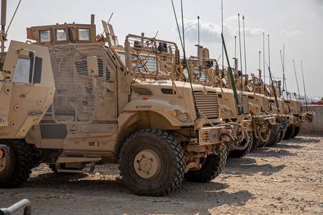 Yhdysvaltain MRAP-panssariajoneuvoja kuvattuna Afganistanissa vuonna 2020. 