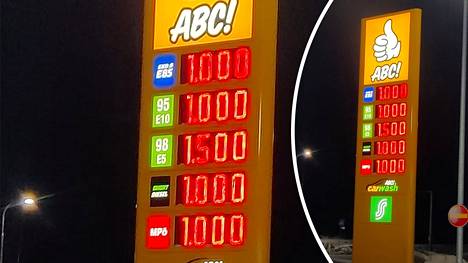 Polttoaineiden hinta näytti perjantaina seitsemän aikaan yhtä euroa ABC Liisanlehdon tankkausasemalla Vaasassa. Vain 98 E5 -bensiinin hinta näytti olevan hieman muita kalliimpaa, 1,5 euroa.