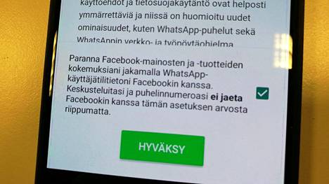 WhatsApp kertoo vielä suomenkielisessä sovelluksessaan, että puhelinnumeroa ei jaettaisi. Blogissaan yhtiö sanoo kuitenkin toisin.