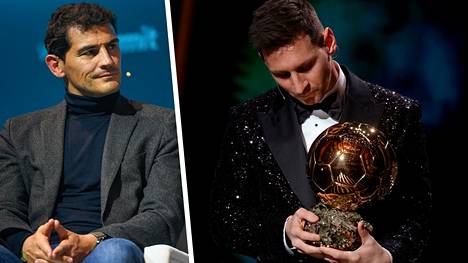 Iker Casillas (vas.) on Real Madridin pelaajalegenda. Barcan legenda Lionel Messi voitti Kultaisen pallon.