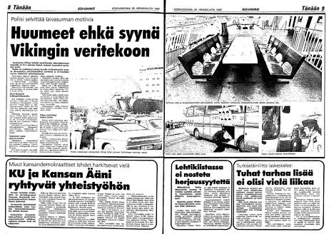 Viking Sallyn henkirikokseen liittyvä Ilta-Sanomien lehtileike heinäkuulta 1987.