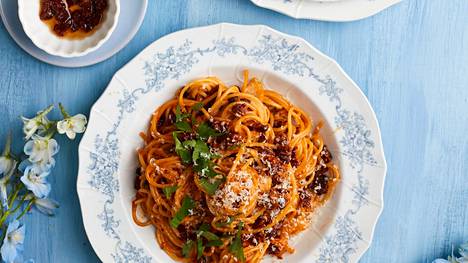 Aurinkokuivattu tomaatti -spagetti - Reseptit - Ilta-Sanomat