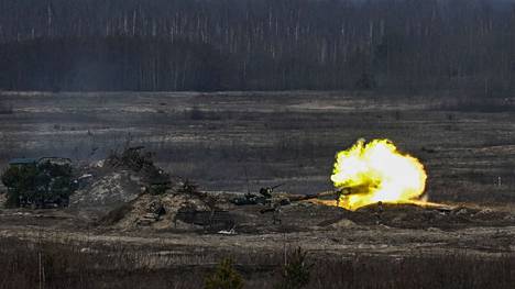 Ukrainan armeija harjoitteli 16. helmikuuta Rivnessä. 