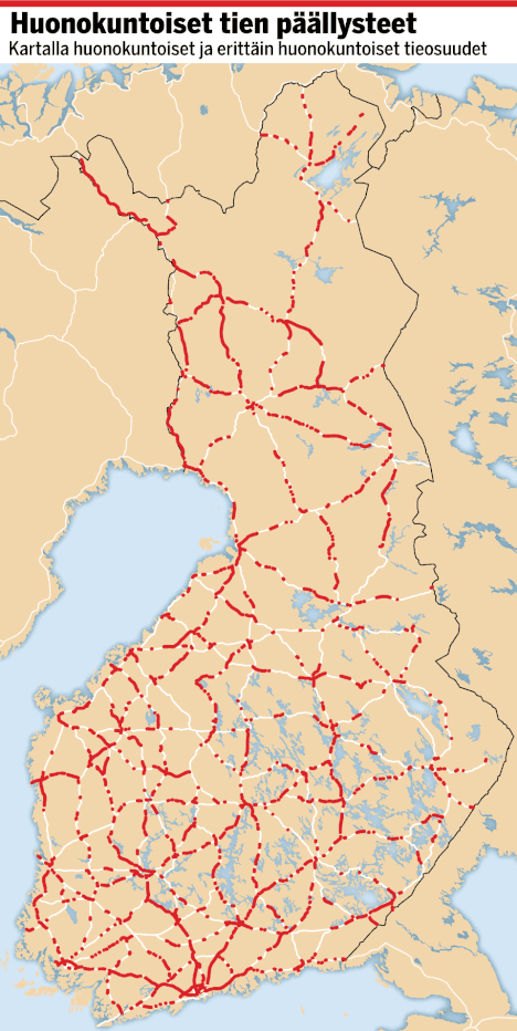 Missä ovat Suomen huonokuntoisimmat tiet? - Kotimaa - Ilta-Sanomat