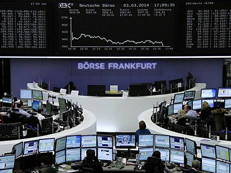 Frankfurtin pörssin kaupankäyntisali. 