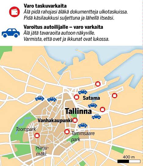 Kartta paljastaa – näissä kohteissa olet vaarassa tulla ryöstetyksi  Tallinnassa: ”Mikäli olet liikkeellä omalla autolla…” - Matkat -  Ilta-Sanomat