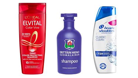 Elvital-sarjan shampoo on yksi maamme myydyimmistä värjättyjen hiuksien shampoista, 3,09 ? / 250 ml. Erittäin hieno shampoo on luotu jo 1970-luvulla. Silikoniton, vegaaninen ja biohajoava shampoo valmistetaan Suomessa ja sopii kaikille hiustyypeille, 1,99 ? / 300 ml. Hilsettä poistava Head & Shouldersin klassikko tekee kauppansa, 3,49 ? / 250 ml.