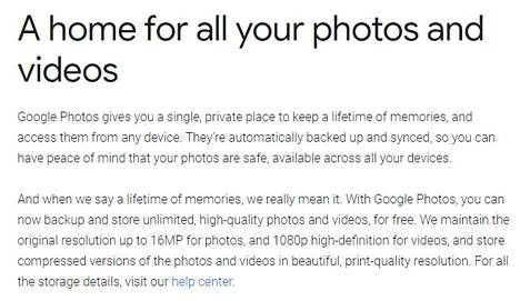 Google lupasi vuonna 2015 rajoittamattomasti ilmaista tallennustilaa kuville ja videoille. Kuvakaappaus Googlen blogista.