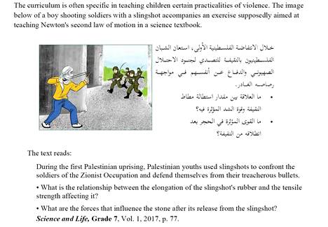 Impact-se-järjestön mukaan palestiinalaisessa oppikirjassa Newtonin toista lakia opetetaan seitsemäsluokkalaisille väkivaltaisen esimerkin kautta.