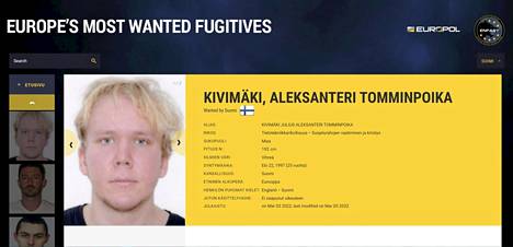 Julius Kivimäki löytyi myös Europolin etsityimpien rikollisten joukosta.