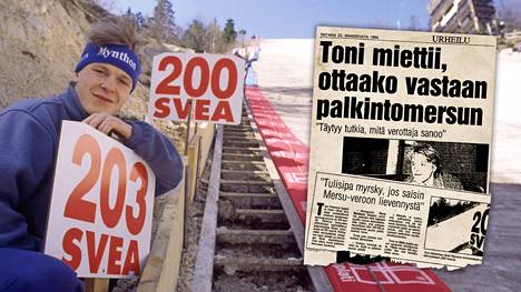 Toni Niemisen palkinto-Mersun kohtaloa seurattiin julkisuudessa 1994 jälkeen tarkkaan. Maksettavaa tuli lopulta 200 000 markkaa.