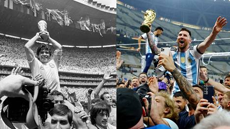 Argentiinalaiset jalkapallolegendat Diego Maradona ja Lionel Messi ovat päässeet nostamaan MM-pokaalin joukkueensa kapteeneina. Maradona Meksikossa 1986 ja Messi Qatarissa sunnuntaina.
