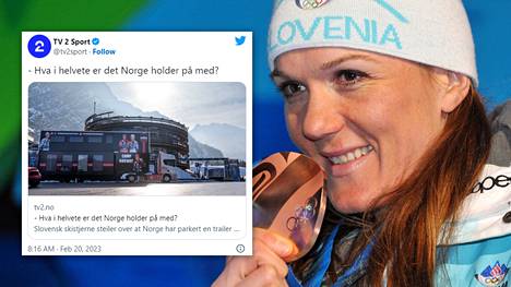 Petra Majdic kummasteli norjalaisten Planicaan parkkeeraamaa rekkaa.